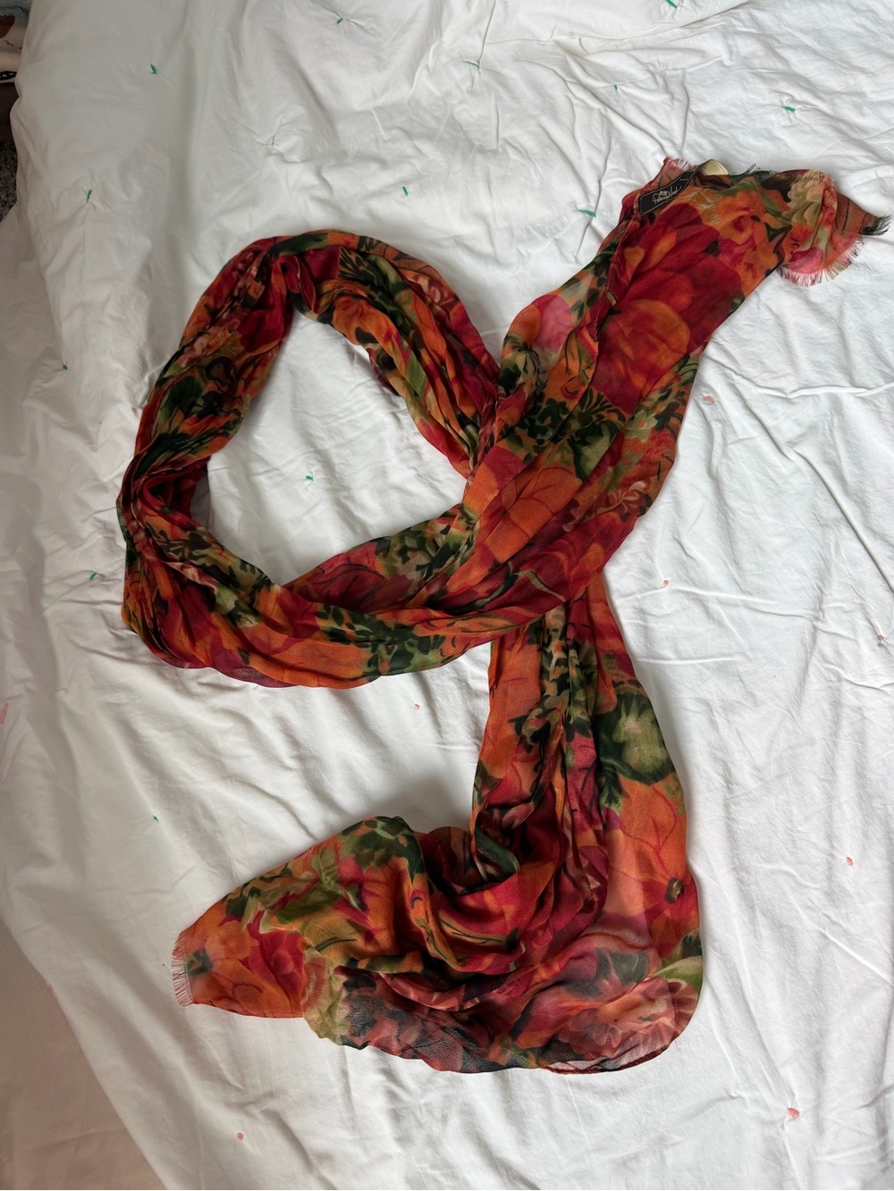 Patricia Nash Red Orange Floral Lightweight Scarf